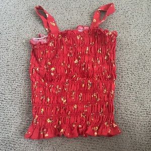 Red smocked floral tank
